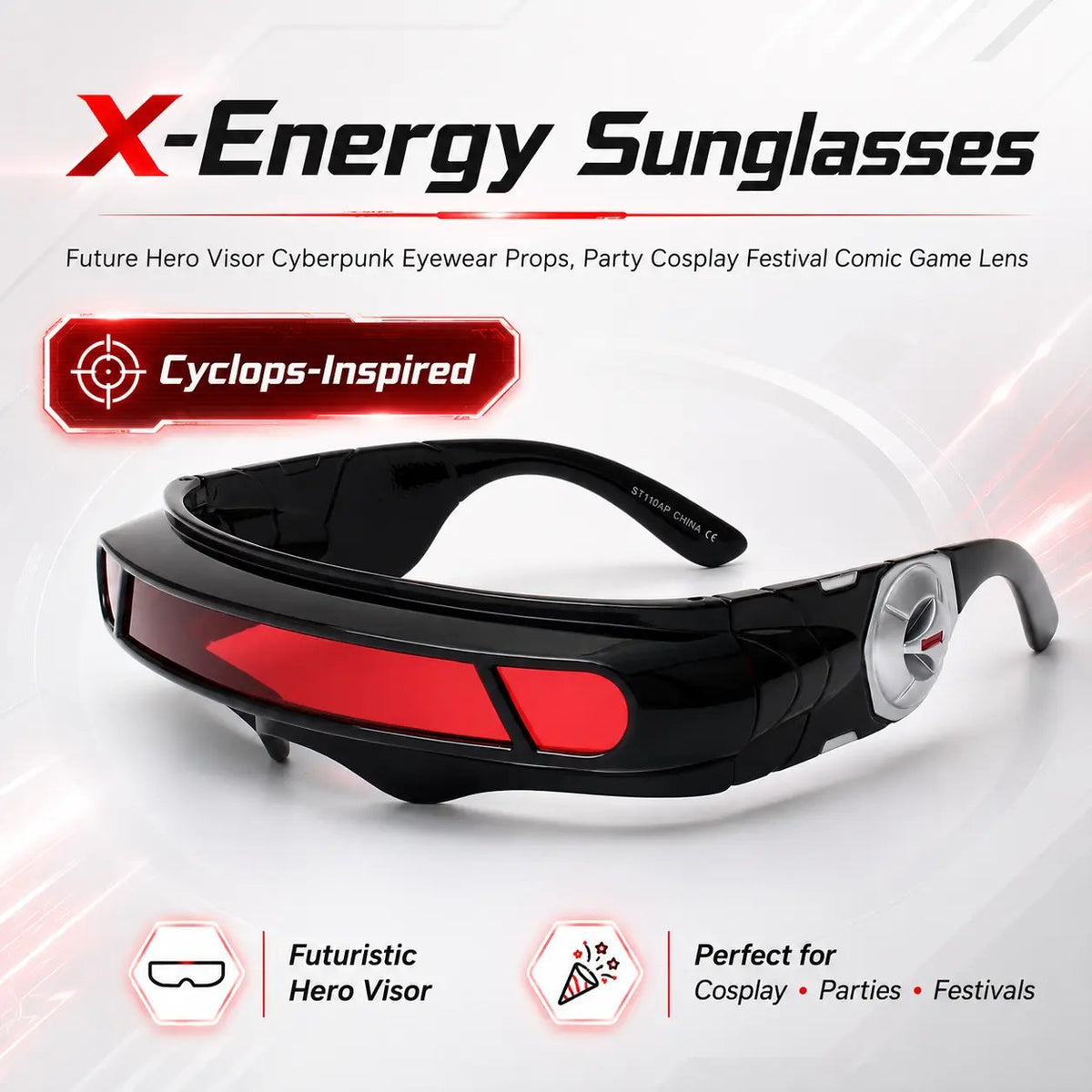 X-Energy Cyberpunk Future Hero Visor Sunglasses, Cosplay Eyewear for Festival Party Game