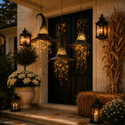 🎃Halloween Lighted Witch Hat Wind Chime, Glowing Hanging Chime Decoration, Spooky LED Witch Hat Ornament for Yard, Window & Party Decor