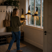 🎃Halloween Lighted Witch Hat Wind Chime, Glowing Hanging Chime Decoration, Spooky LED Witch Hat Ornament for Yard, Window & Party Decor