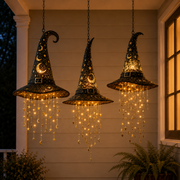 🎃Halloween Lighted Witch Hat Wind Chime, Glowing Hanging Chime Decoration, Spooky LED Witch Hat Ornament for Yard, Window & Party Decor