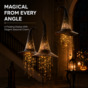 🎃Halloween Lighted Witch Hat Wind Chime, Glowing Hanging Chime Decoration, Spooky LED Witch Hat Ornament for Yard, Window & Party Decor
