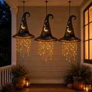 🎃Halloween Lighted Witch Hat Wind Chime, Glowing Hanging Chime Decoration, Spooky LED Witch Hat Ornament for Yard, Window & Party Decor
