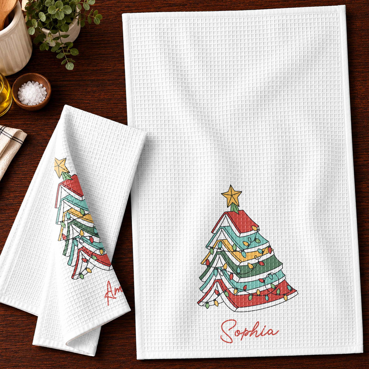 A Wonderful Holiday Season For The Book Lover Christmas Tree Lights - Personalized Kitchen Towel - BLV118_TOWL