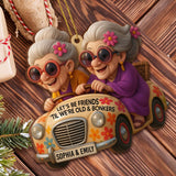 Let's Be Friends 'Til We're Old & Bonkers, Car and Flowers - Personalized Custom Wood Ornament, Custom Shaped - BST238_WDO