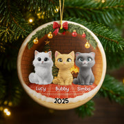 Celebrate Your Furry Friends With Festive Kittens - Personalized Custom Ceramic Ornament With Round Shape - CAT034_RCE