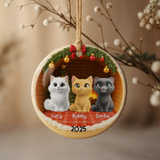 Celebrate Your Furry Friends With Festive Kittens - Personalized Custom Ceramic Ornament With Round Shape - CAT034_RCE