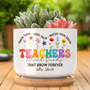 Teach Them, Love Them, Watch Them Grow, Colorful Letters and Flowers - Personalized Ceramic Plant Pot - COL033_CEP