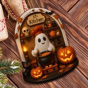 Jill's Kitchen, Ghost Cooking In A Cauldron - Personalized Custom Wood Ornament, Custom Shaped - COOK009_WDO
