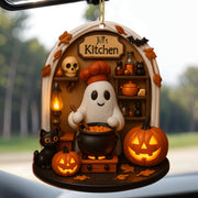 Jill's Kitchen, Ghost Cooking In A Cauldron - Personalized Custom Wood Ornament, Custom Shaped - COOK009_WDO