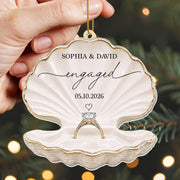 Married Seashell And Engagement Ring Heart Design - Personalized Custom Acrylic Ornament, Christmas Gift - CPL1788_ACO