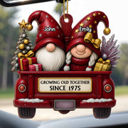 Growing Old Together, Red Truck With Christmas Gnomes - Personalized Custom Wood Ornament, Custom Shaped - CPL484_WDO