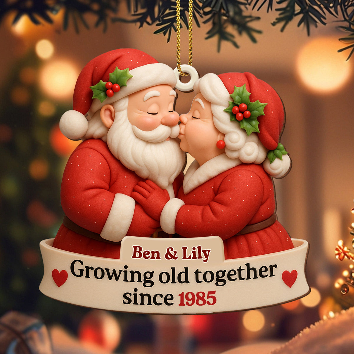 Growing Old Together With Santa and Mrs. Claus - Personalized Custom Wood Ornament, Custom Shaped - CPL515_WDO