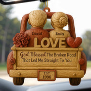 God Blessed The Broken Road, Car And Hearts Design - Personalized Custom Wood Ornament, Custom Shaped - CPL672_WDO