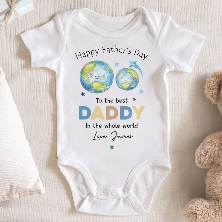 Happy Father's Day To The Best Daddy In The Whole World Earth Stars - Personalized Custom Baby Onesie - DAD313_ONES