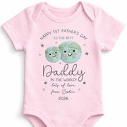 Happy 1st Father's Day To The Best Daddy In The World Earth And Stars - Personalized Custom Baby Onesie - DAD315_ONES