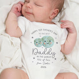 Happy 1st Father's Day To The Best Daddy In The World Earth And Stars - Personalized Custom Baby Onesie - DAD315_ONES