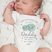Happy 1st Father's Day To The Best Daddy In The World Earth And Stars - Personalized Custom Baby Onesie - DAD315_ONES