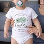 Happy 1st Father's Day To The Best Daddy In The World Earth And Stars - Personalized Custom Baby Onesie - DAD315_ONES