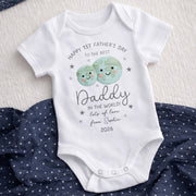 Happy 1st Father's Day To The Best Daddy In The World Earth And Stars - Personalized Custom Baby Onesie - DAD315_ONES