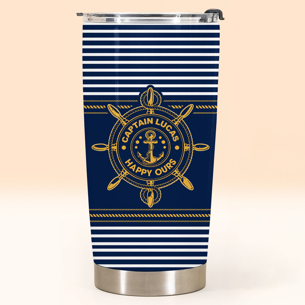 Captain Happy Ours Nautical Ship Wheel And Anchor - Personalized Custom Stainless Steel Tumbler 20oz - DAD850_USTUM
