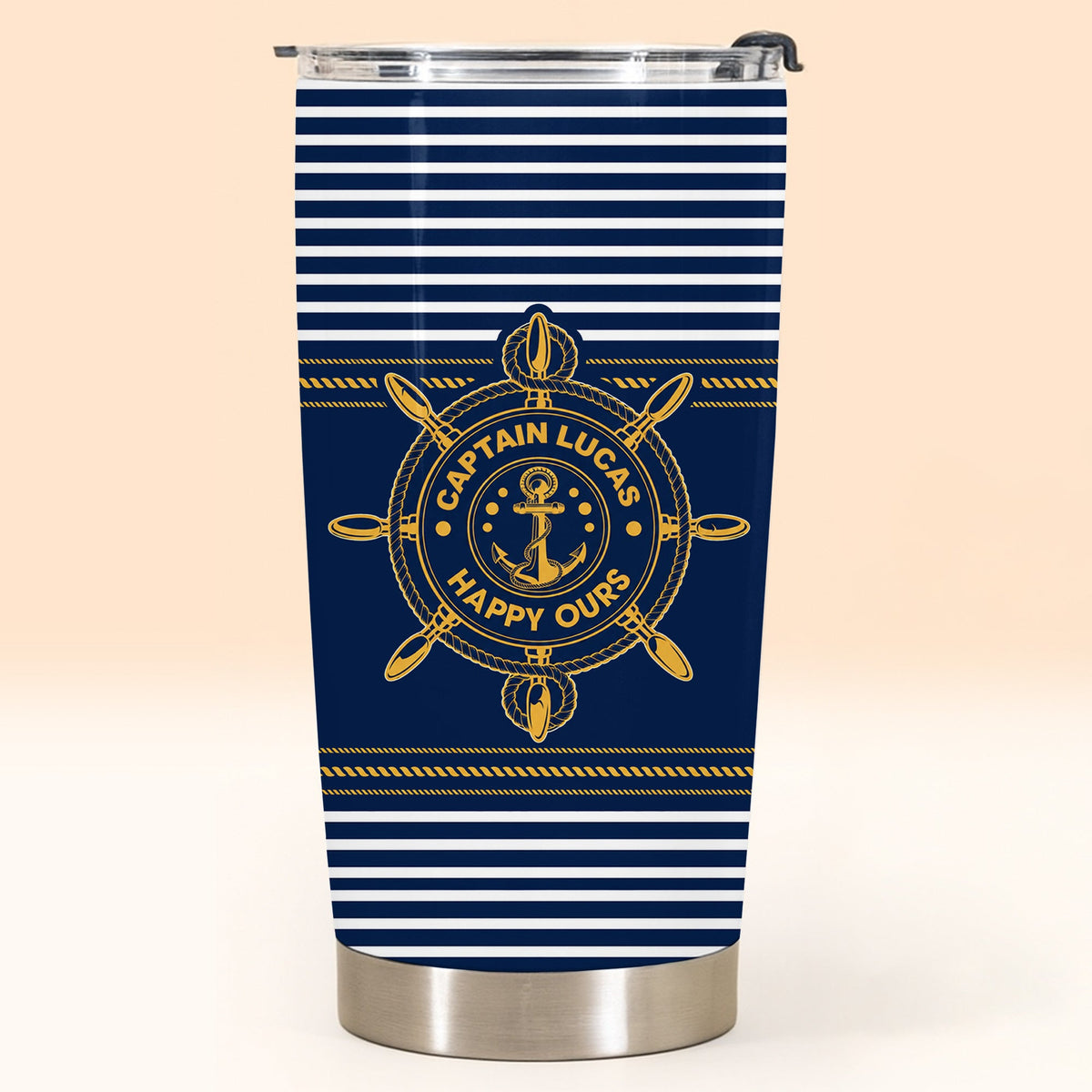 Captain Happy Ours Nautical Ship Wheel And Anchor - Personalized Custom Stainless Steel Tumbler 20oz - DAD850_USTUM