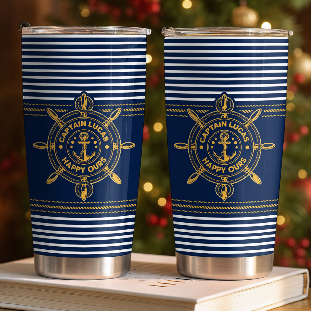 Captain Happy Ours Nautical Ship Wheel And Anchor - Personalized Custom Stainless Steel Tumbler 20oz - DAD850_USTUM