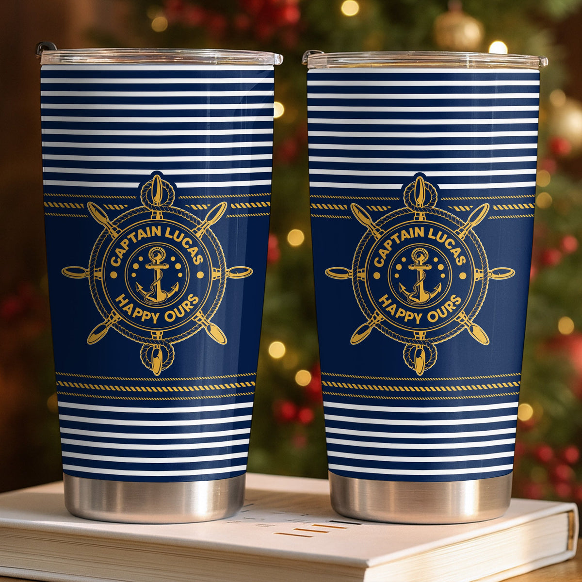 Captain Happy Ours Nautical Ship Wheel And Anchor - Personalized Custom Stainless Steel Tumbler 20oz - DAD850_USTUM