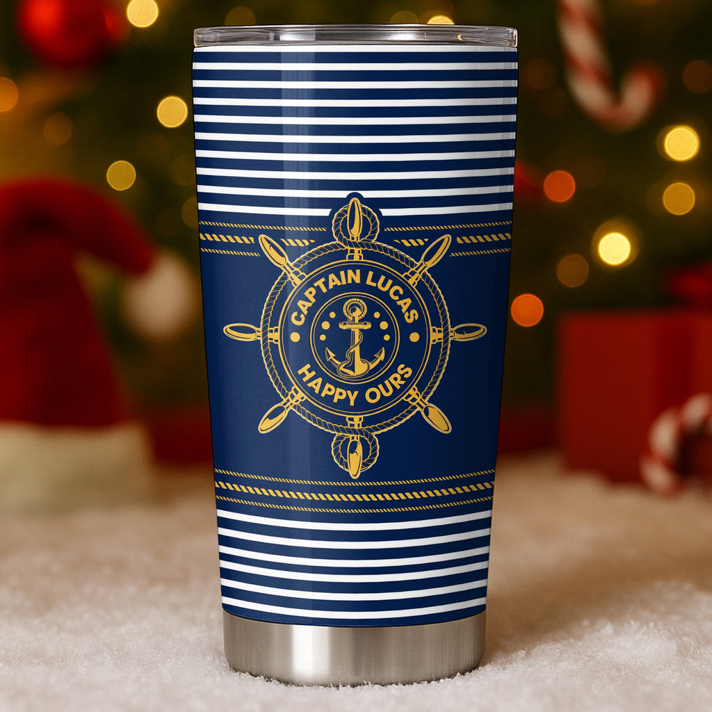 Captain Happy Ours Nautical Ship Wheel And Anchor - Personalized Custom Stainless Steel Tumbler 20oz - DAD850_USTUM