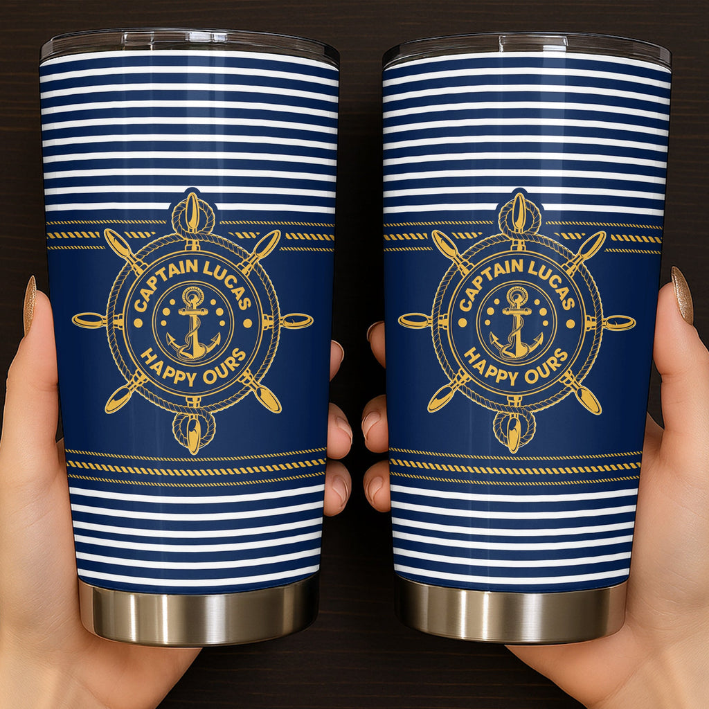 Captain Happy Ours Nautical Ship Wheel And Anchor - Personalized Custom Stainless Steel Tumbler 20oz - DAD850_USTUM
