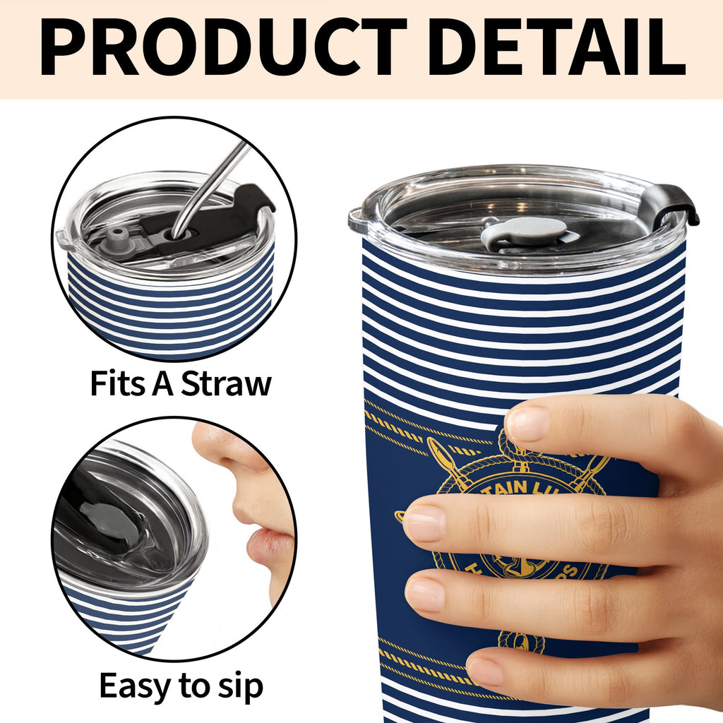 Captain Happy Ours Nautical Ship Wheel And Anchor - Personalized Custom Stainless Steel Tumbler 20oz - DAD850_USTUM