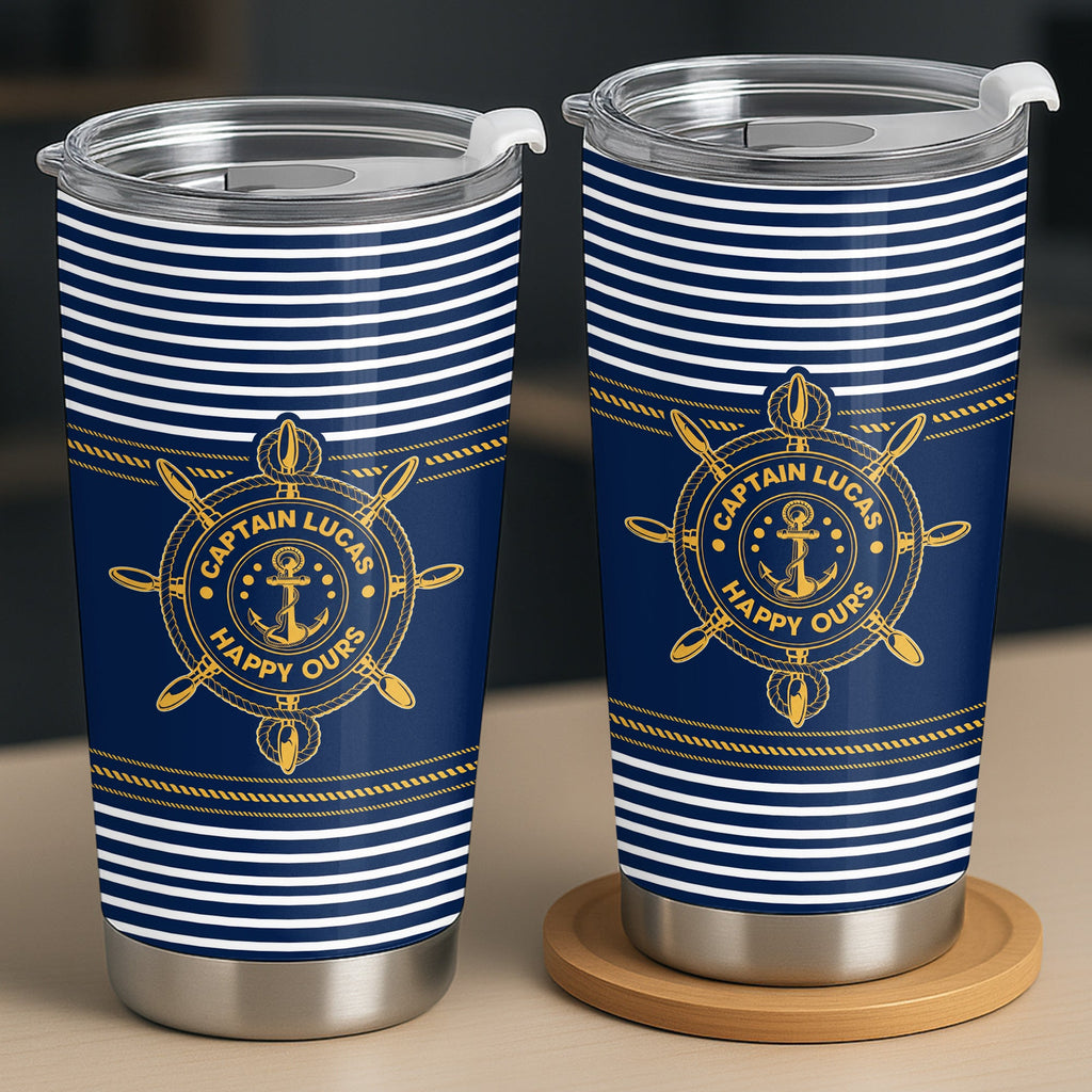 Captain Happy Ours Nautical Ship Wheel And Anchor - Personalized Custom Stainless Steel Tumbler 20oz - DAD850_USTUM