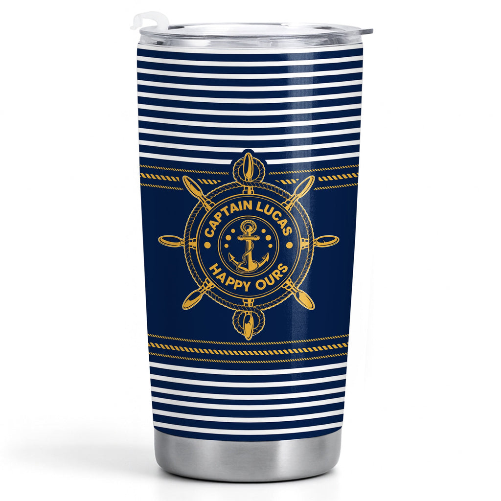 Captain Happy Ours Nautical Ship Wheel And Anchor - Personalized Custom Stainless Steel Tumbler 20oz - DAD850_USTUM