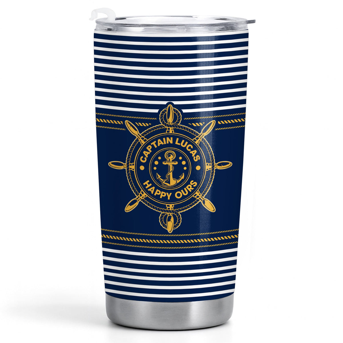 Captain Happy Ours Nautical Ship Wheel And Anchor - Personalized Custom Stainless Steel Tumbler 20oz - DAD850_USTUM