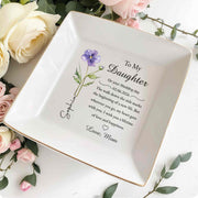 To My Daughter On Your Wedding Day With Purple Flower - Personalized Custom Jewelry Dish, Square Ceramic Dish - DAU322_SCRD