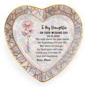 To My Daughter On Your Wedding Day Flower Heart Jewelry Dish - Personalized Custom Jewelry Dish, Ceramic Dish, Heart Shape - DAU354_HCRF