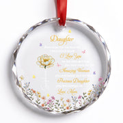 To My Daughter I Love You Precious Daughter With Birth Month Flower - Personalized Custom Circle Glass Ornament - DAU612_CGOR