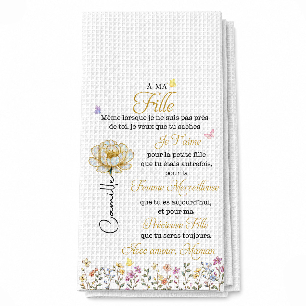 À Ma Fille Birth Month Flower And Butterflies For Daughter - Personalized Kitchen Towel - DAU667_TOWL