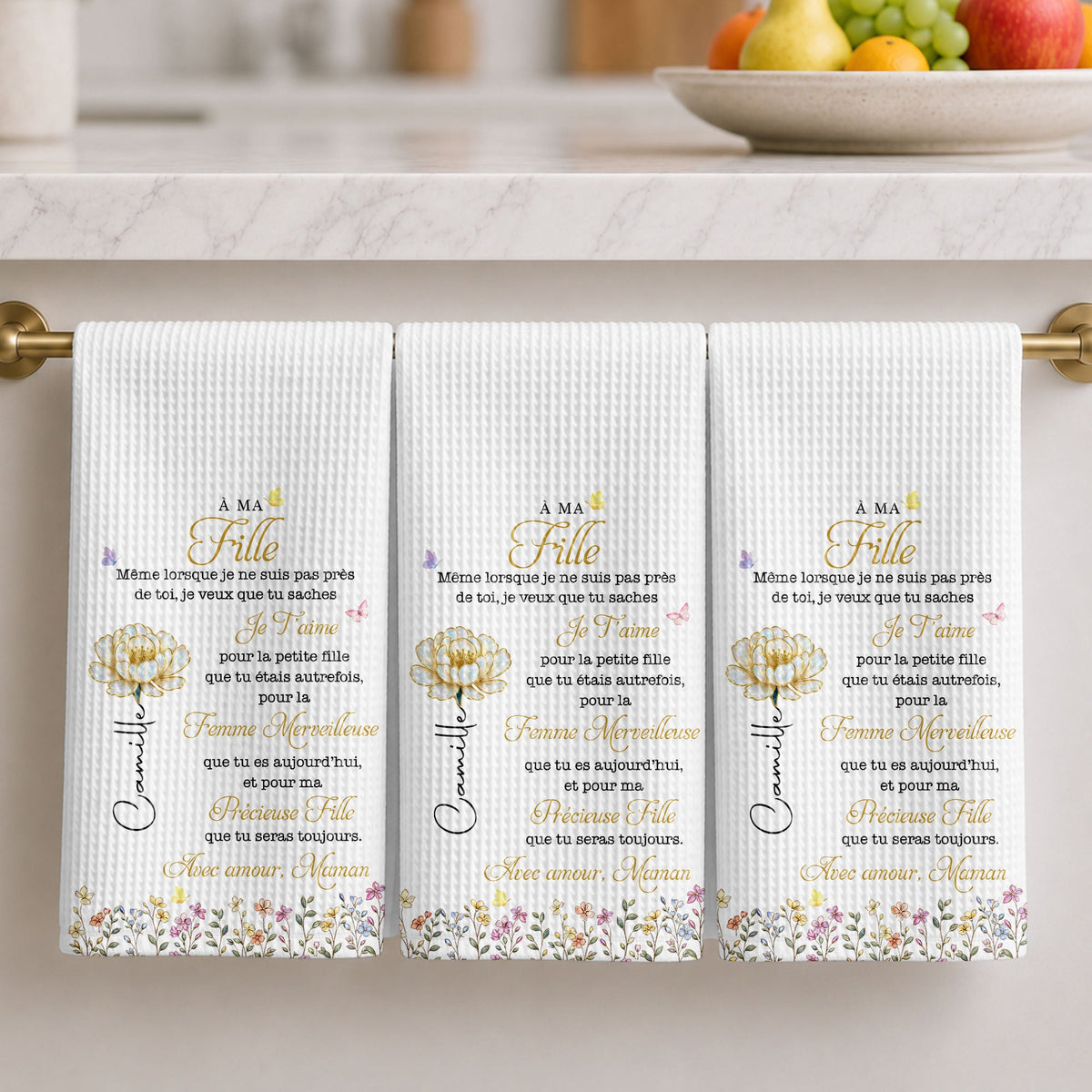 À Ma Fille Birth Month Flower And Butterflies For Daughter - Personalized Kitchen Towel - DAU667_TOWL