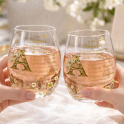 To My Daughter Even When I Am Not Close By Golden Flower Alphabet - Personalized Stemless Wine Glass - DAU706_WIGL