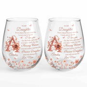 To My Daughter Amazing Woman Rose Gold Alphabet Flower - Personalized Stemless Wine Glass - DAU707_WIGL