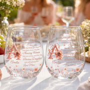 To My Daughter Amazing Woman Rose Gold Alphabet Flower - Personalized Stemless Wine Glass - DAU707_WIGL