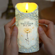 To My Daughter-In-Law, Thank You For Loving My Son, Flower Design - Personalized Custom LED Candle - DILA012_LECA