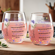 To My Daughter In Law Gift Of You Birth Month Flowers - Personalized Stemless Wine Glass - DILA116_WIGL