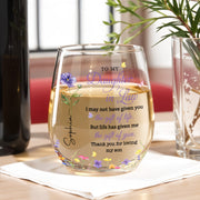 To My Daughter In Law Gift Of You Birth Month Flowers - Personalized Stemless Wine Glass - DILA116_WIGL