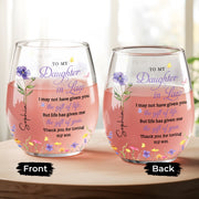 To My Daughter In Law Gift Of You Birth Month Flowers - Personalized Stemless Wine Glass - DILA116_WIGL