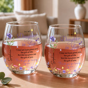 To My Daughter In Law Life Has Given Me The Gift Of You Flowers - Personalized Stemless Wine Glass - DILA120_WIGL