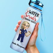Water Scrubs & Rubber Gloves, Cartoon Nurse And Drinking Schedule - Personalized Tracker Bottle - DOC002_WATRA
