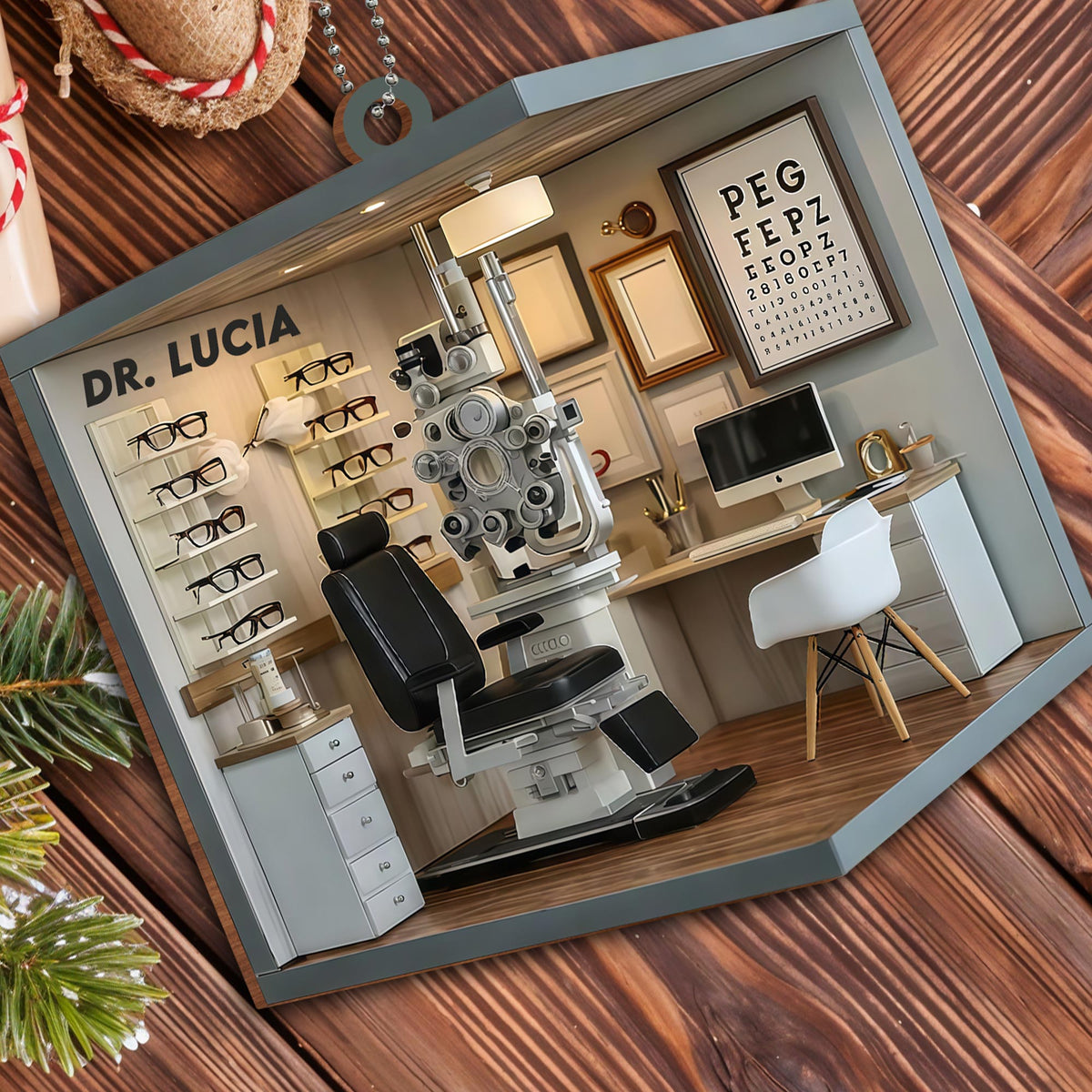 Celebrate the Spirit of Care, Optometry Equipment and Glasses - Personalized Custom Wood Ornament, Car Hanging Ornament - DOC071_WCA