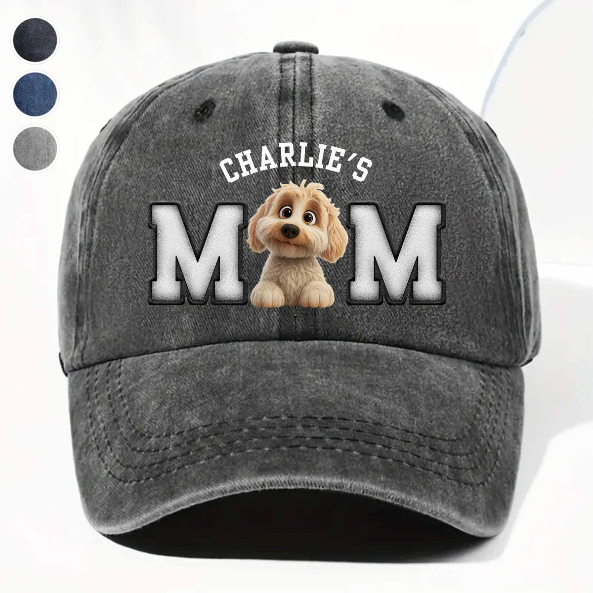 Charlie's Mom Dog Lover Cap - Personalized Custom Washed Denim Cap - DOG024_WDCAP