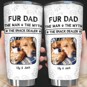 Fur Dad The Man The Myth The Snack Dealer Paw Prints Pet Photos - Personalized Custom Stainless Steel Tumbler 20oz 30oz - DOG034_TB